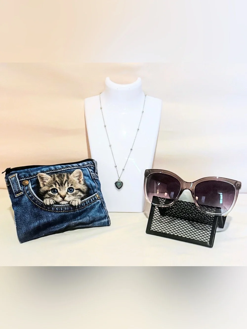 Sunglasses, Mood Pendant, & Kitten in a Pocket Zipper Pouch Set